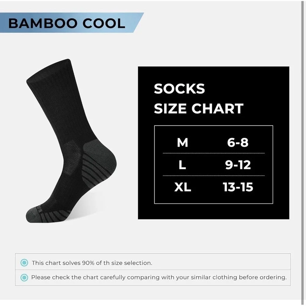 BAMBOO COOL Men Crew Socks Athletic Running 6 Pack NIP